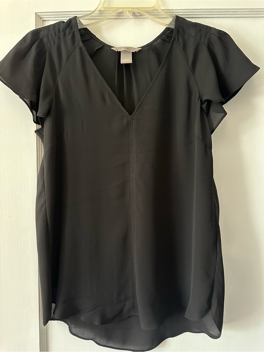 H&M Black V-Neck Flutter-Sleeve Blouse